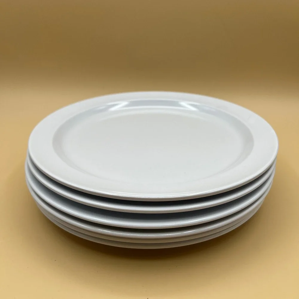 Set of 6 White Melamine 9 Inch Dinner Plates Round Lightweight Non-Microwavable